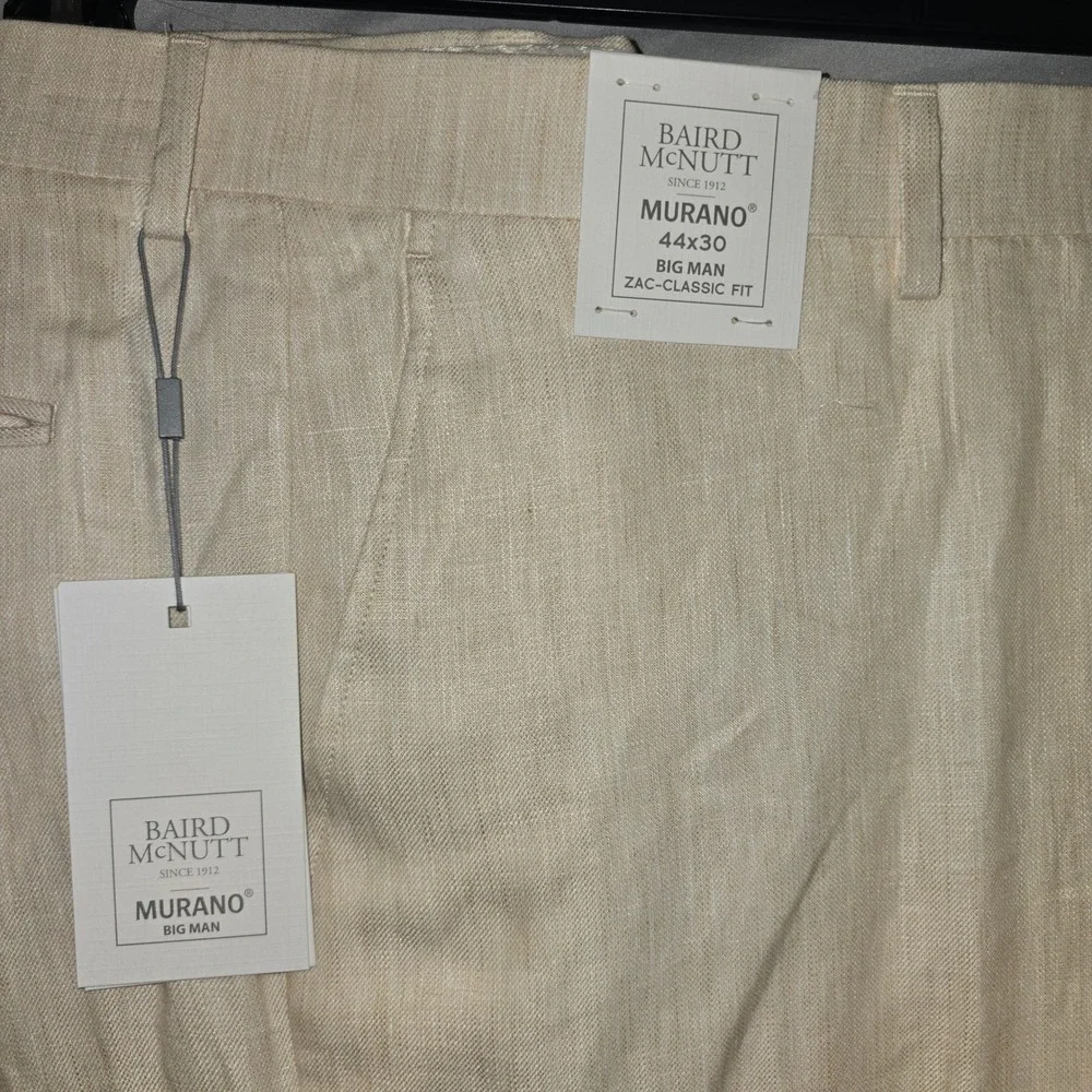 Baird McNutt Murano Linen Dress Pants 44x30 Mens Beige Zac Classic Fit Cuffed
